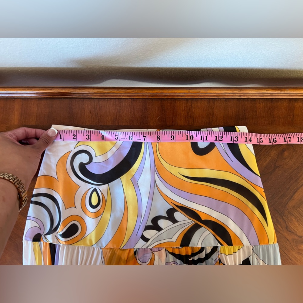 Marciano Orange and Purple Abstract High Low Pleated Flowy Maxi Skirt Size S - Picture 9 of 15